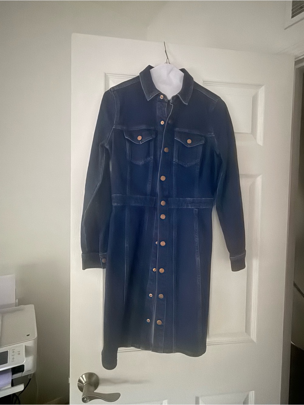 J. Crew Indigo Denim Button-Front Long Sleeve Dress